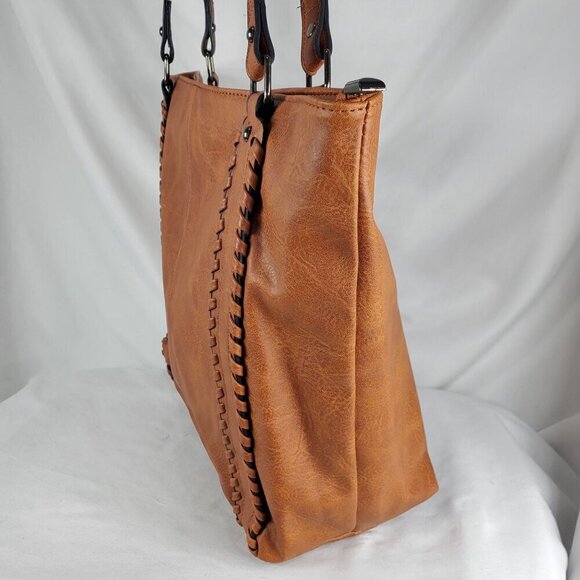 Sam & Hadley Women's Brown Tote Bag Leather Double Handle Zip Closure Pockets - Picture 4 of 13